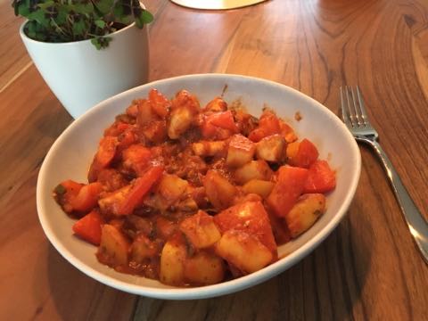 Kartoffel Paprika Pfanne mit Hähnchen/Tofu